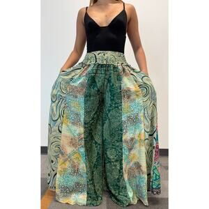 Mixed-print wide-leg trousers- One Size 100% Silk